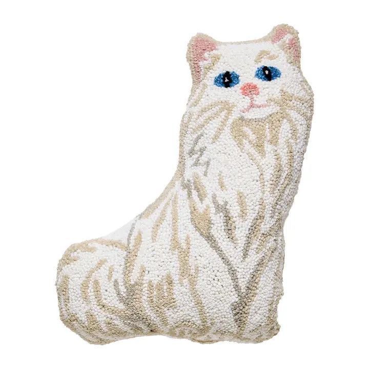Shaped White Cat Hook Pillow 14x18"