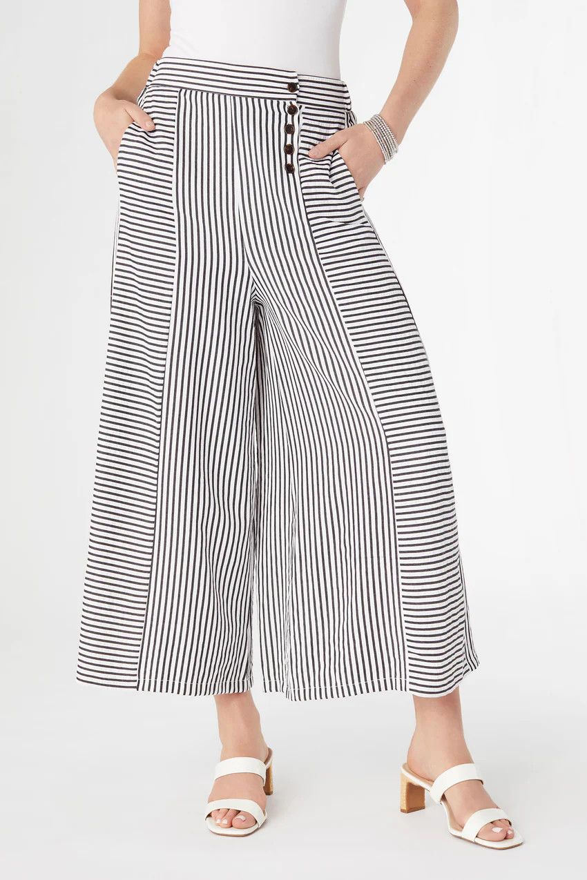 Dahlia Striped Textured Pants with Side Button