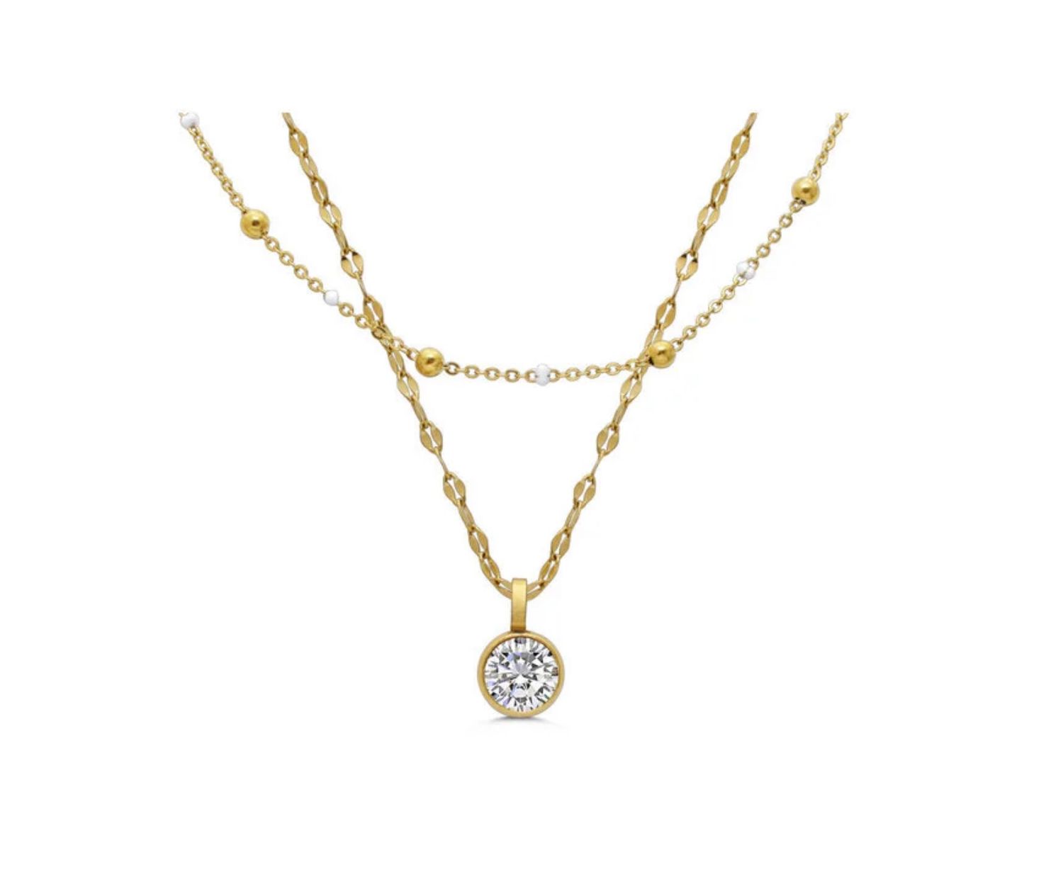 2 Pack Necklaces Clear White Enamel