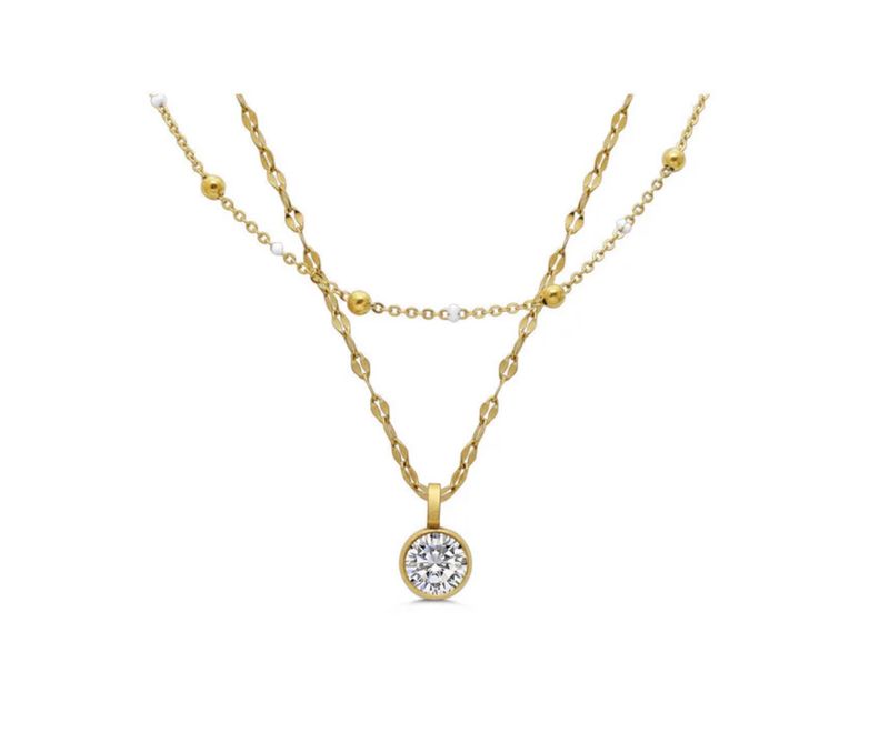 2 Pack Necklaces Clear White Enamel