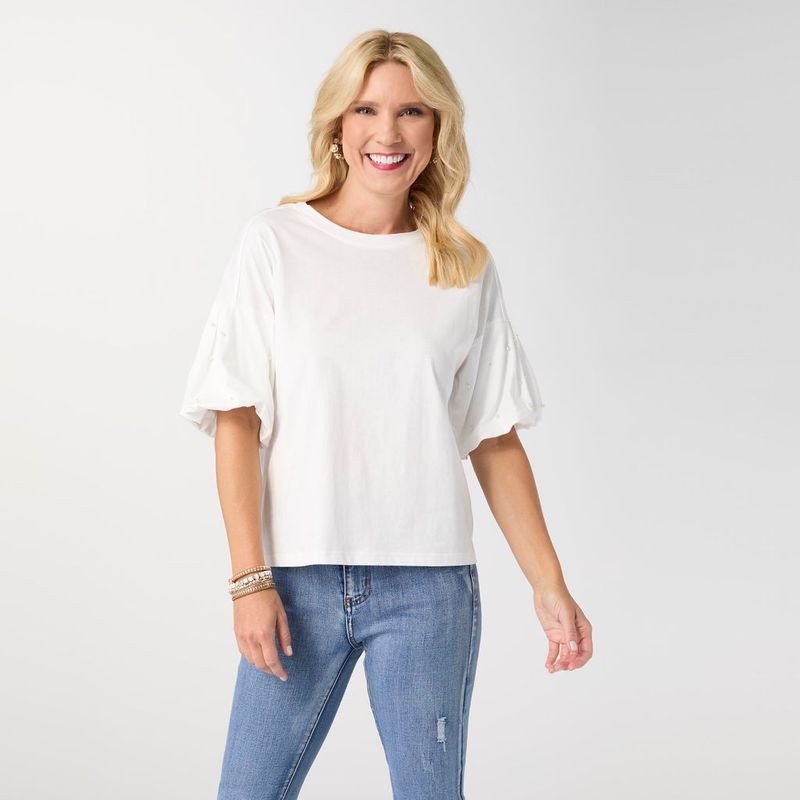 Camille Top w/Pearl Puff Sleeve