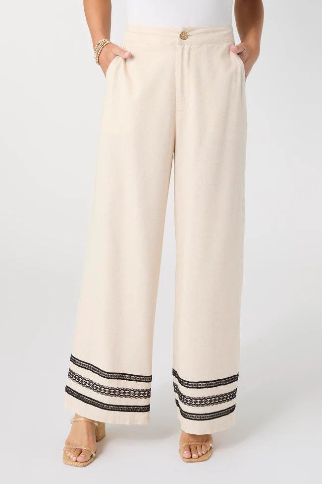 Isabelle Linen Pant With Crochet Trim - Natural