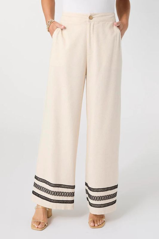Isabelle Linen Pant With Crochet Trim - Natural