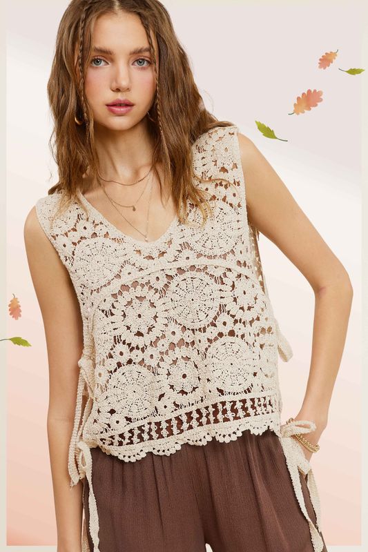 Side Self Tie Crochet Vest Top