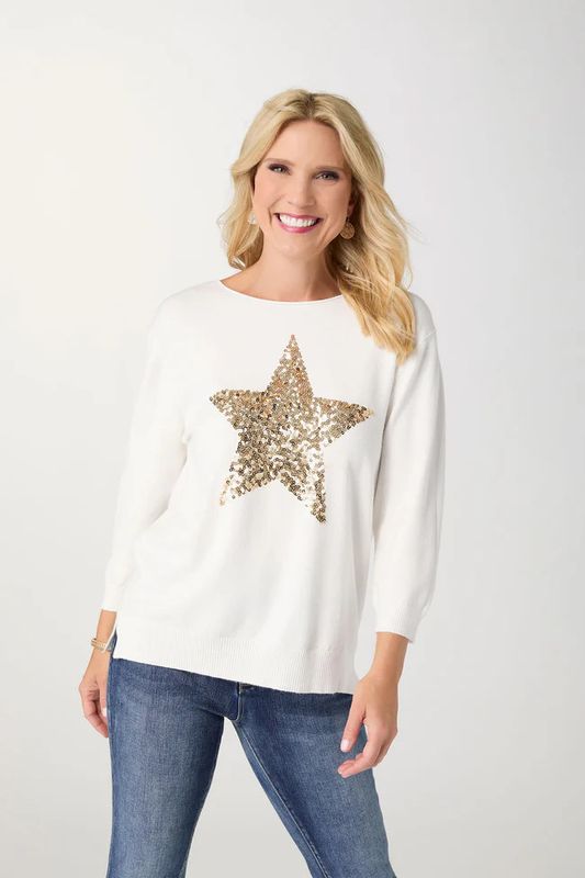Lightweight Heavenly-Luxe 3/4 Sleeve Star Sweater