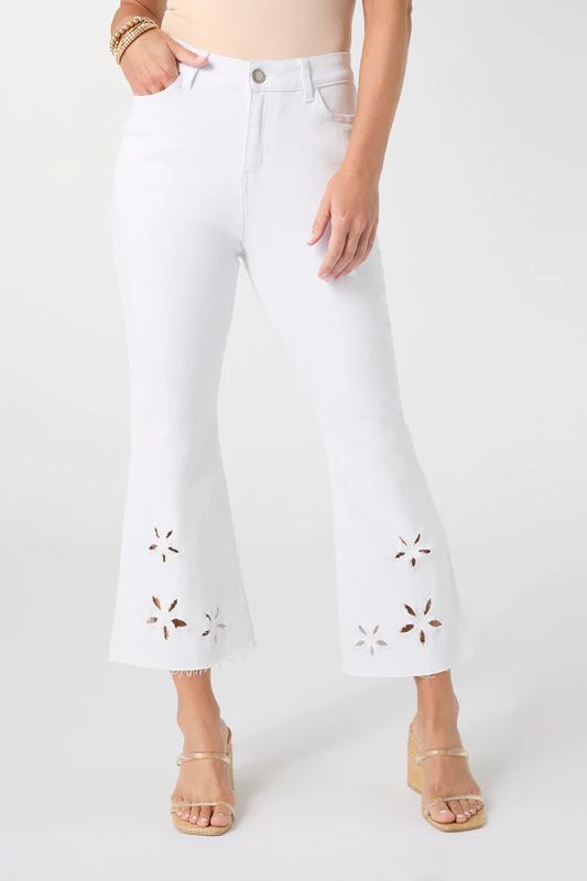 Morgan Flare Crop w/Floral Cutout - Crisp White