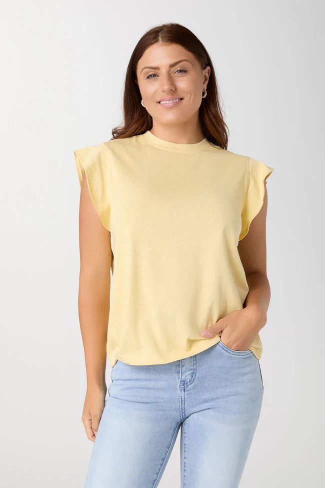 Lilly Ruffle Cap Sleeve Top, Color: Butter, Size: XS