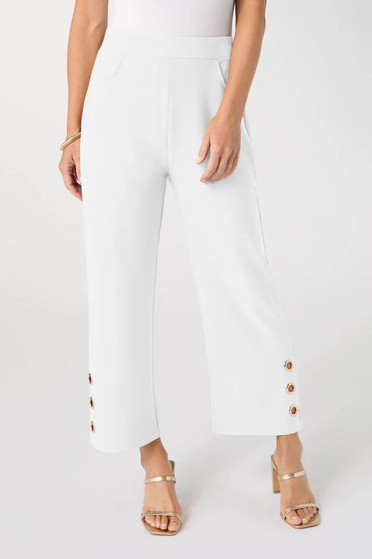 Georgie Wide Leg Crop With Side Grommets - White