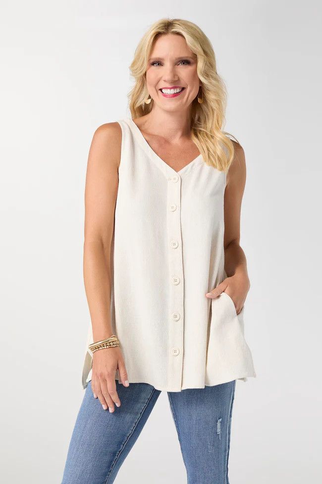 Tessa Reversible Tank with Pockets, Color: Sand Heather, Size: XS