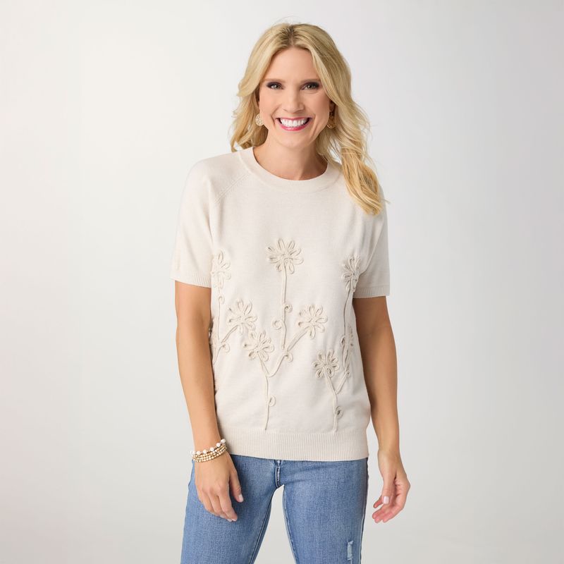 Lightweight Heavenly-Luxe Floral Short Sleeve Sweater - 2 colors