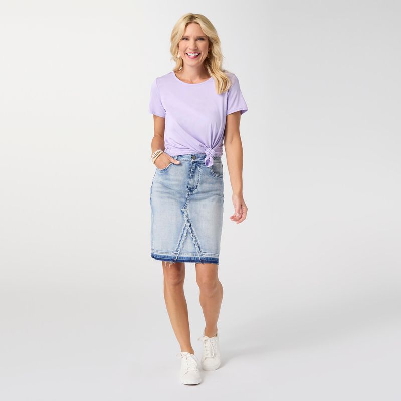 Everstretch Short Denim Skirt with Fray Detail