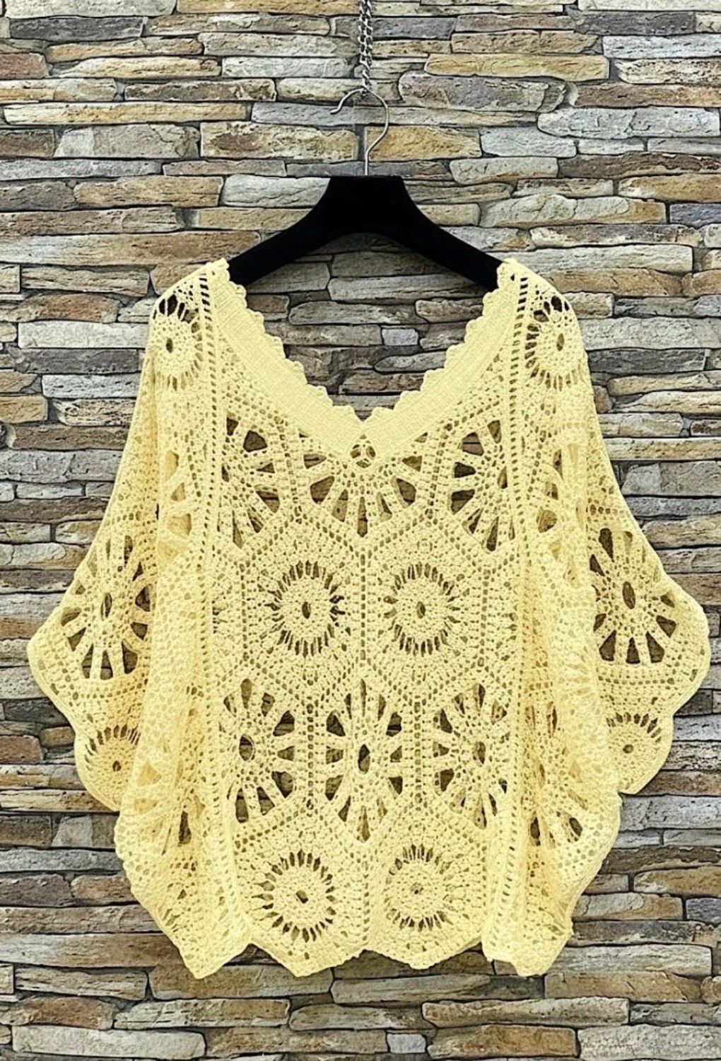 Yellow Crochet Cotton Poncho S/M