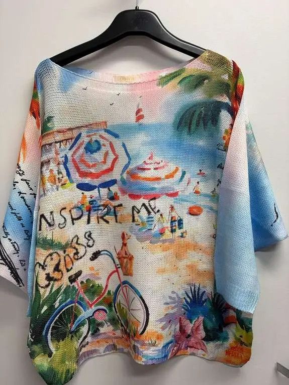 Beach Scene Knit Printed Sweater O/S