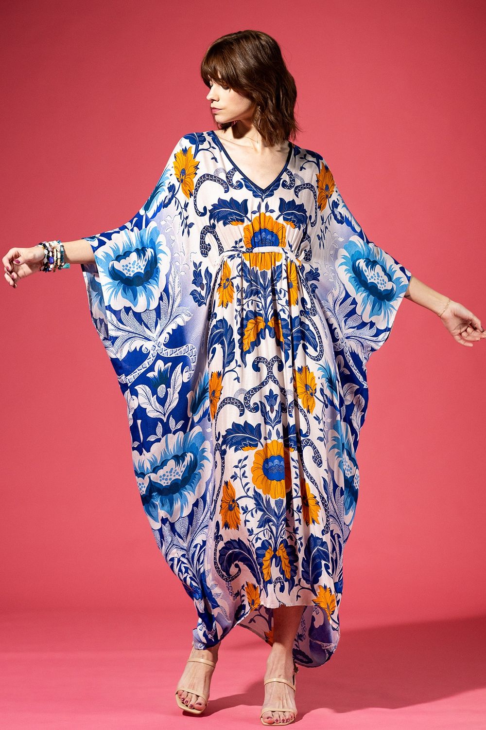 Mazarine Zinnia Floral Kaftan Dress