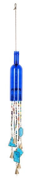 Bottle Windchime w/Beads &amp; Stained Glass, Color: Cobalt Blue