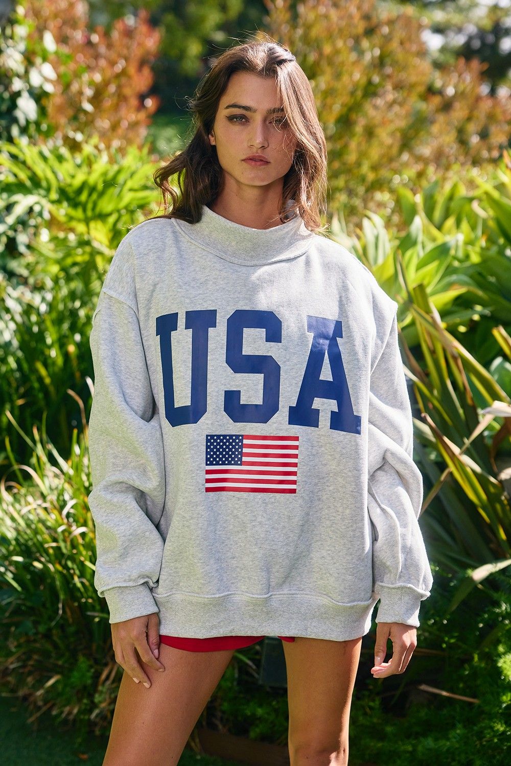 Reversible Mock Neck USA/America Graphic Sweatshirt