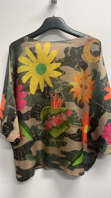 Camo Floral Knit Printed Sweater O/S