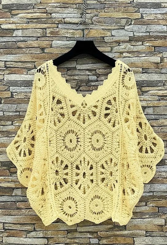 Yellow Crochet Cotton Poncho S/M