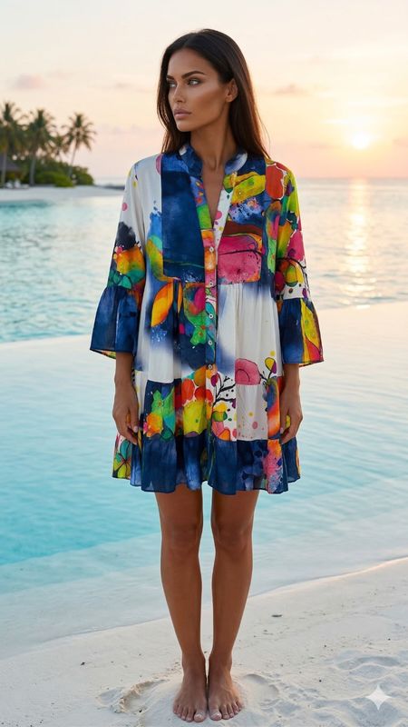 Navy Abstract Print Tiered Mini Dress