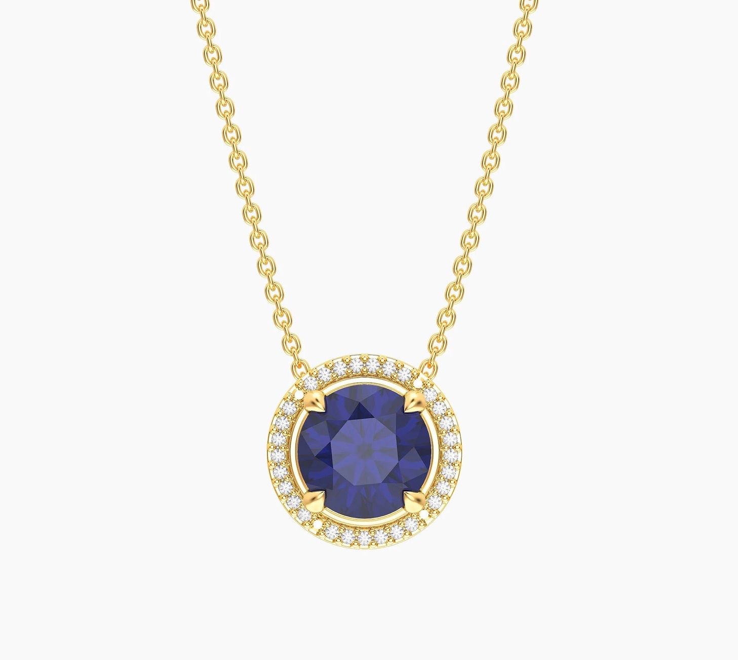 Waterproof Blue Sapphire Birthstone Pendant Necklace