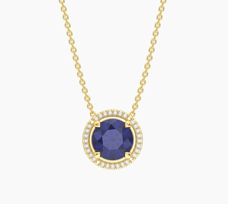 Waterproof Blue Sapphire Birthstone Pendant Necklace
