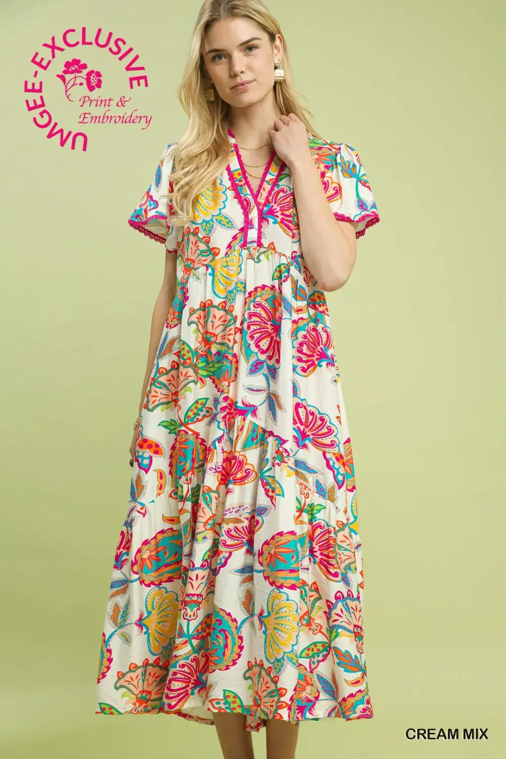 Mix Boho Floral Tiered Midi Dress