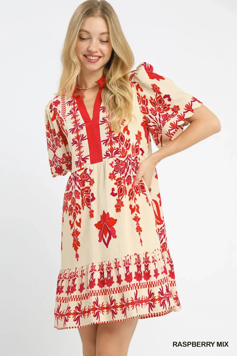 Tropical Damask Border Print Mini Dress
