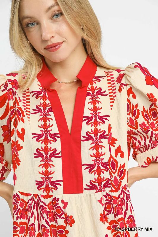 Tropical Damask Border Print Mini Dress