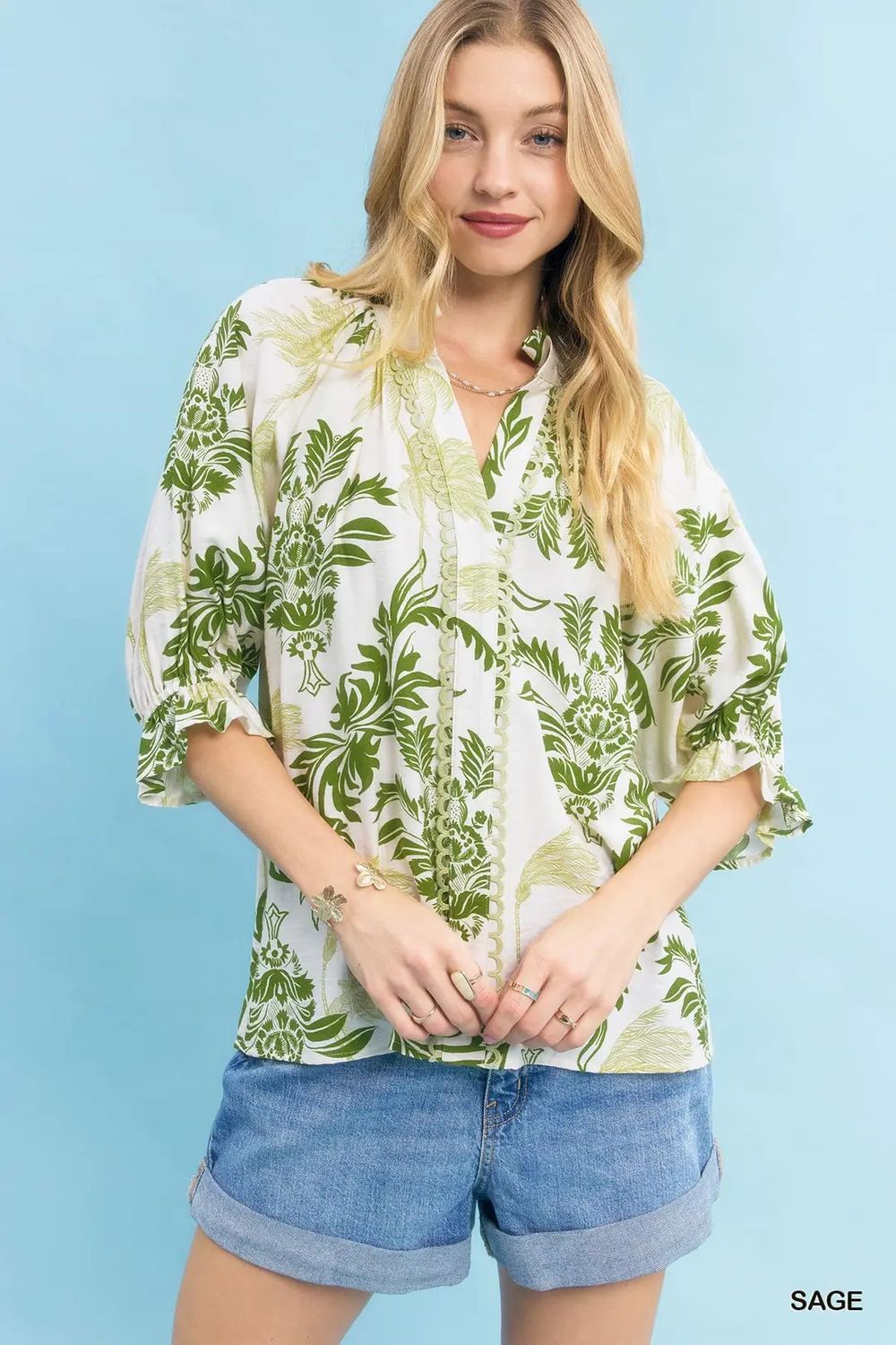 Leafy Damask Print Sage