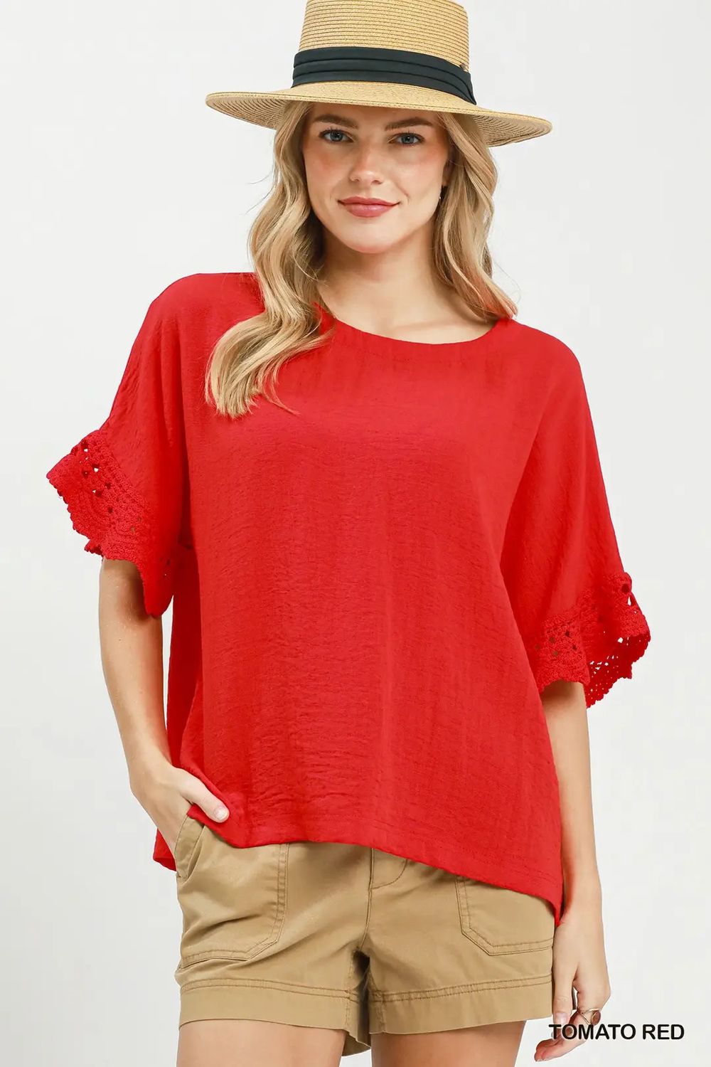 Crochet Trim Top Tomato Red