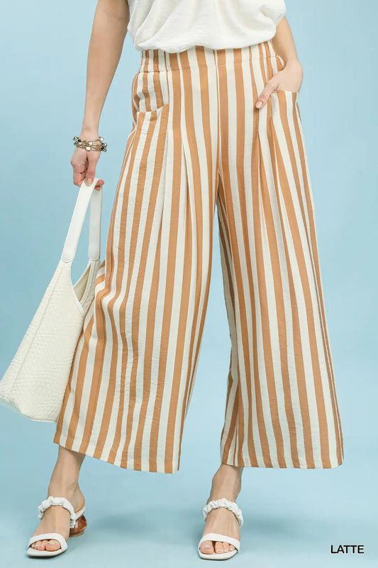 Vertical Stripe Wide Leg Pants Latte