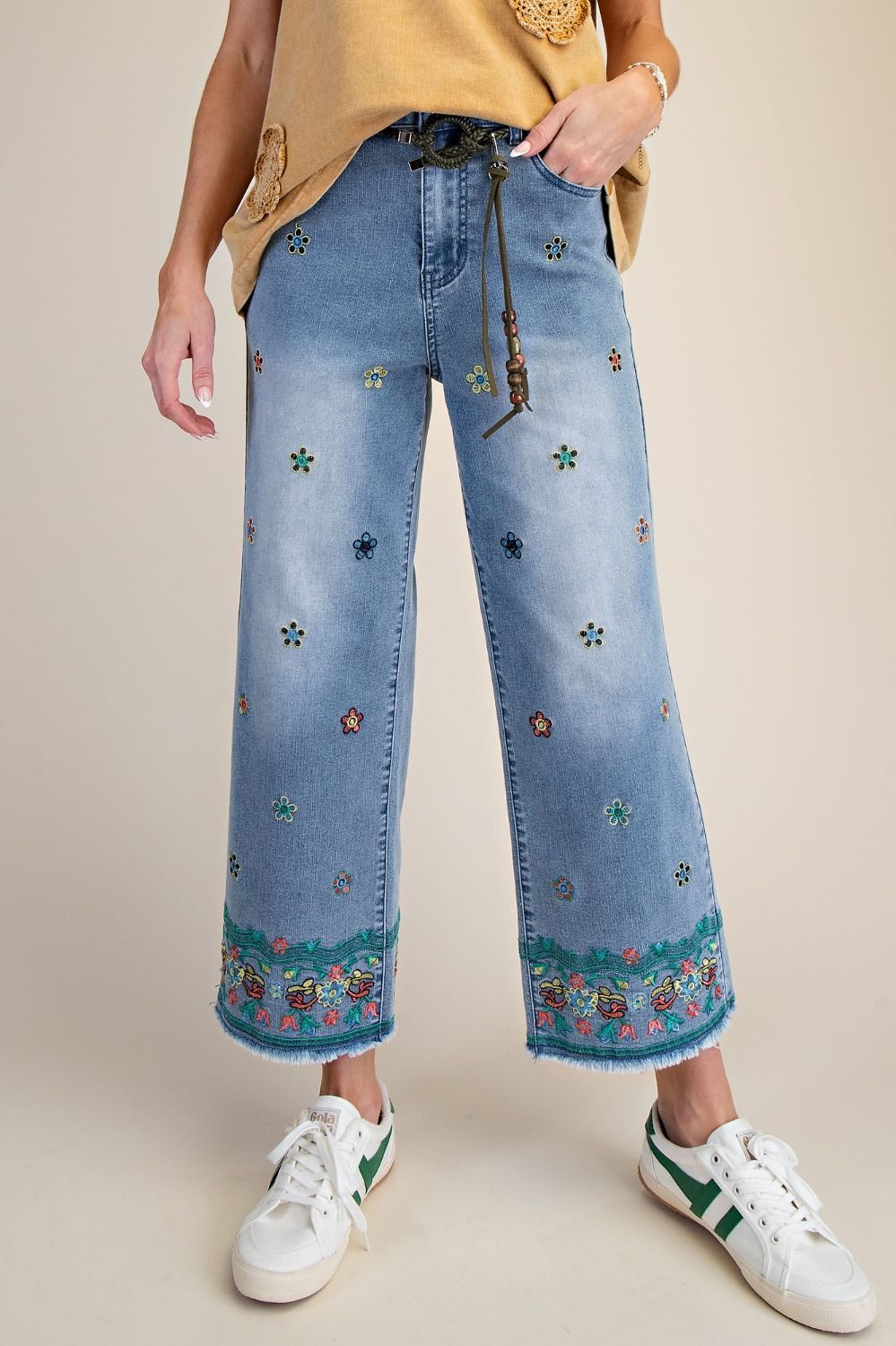 Embroidery Detailed Stretch Denim Pants