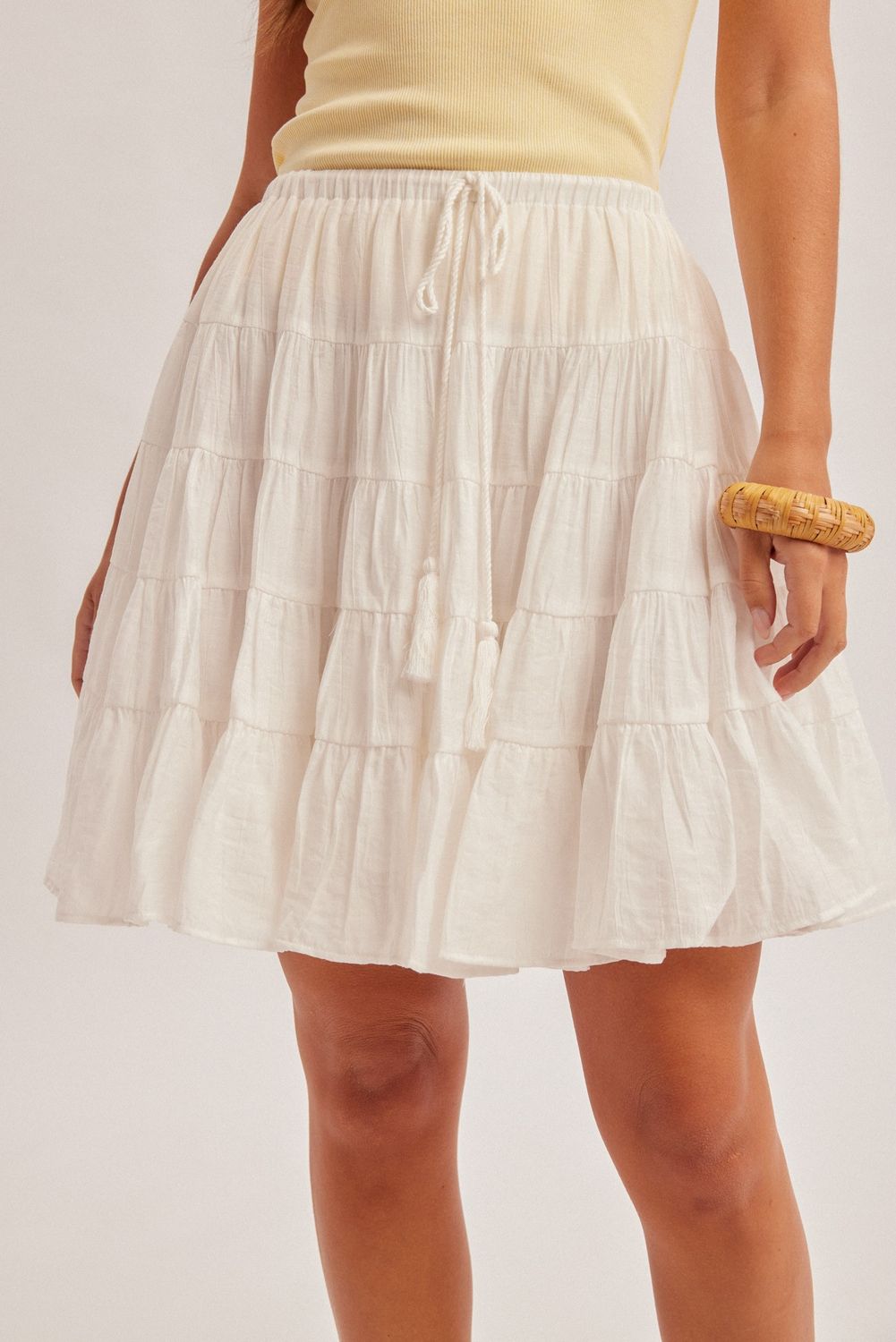 Tiered Midi Skirt With Tassel, Color: White, Size: Small