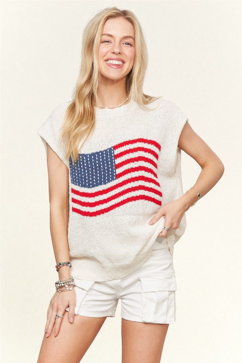 American Flag Knit Vest Top -Ivory