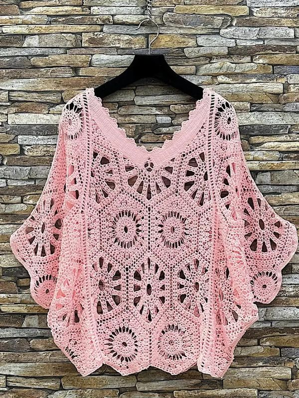 Pink Crochet Cotton Poncho S/M