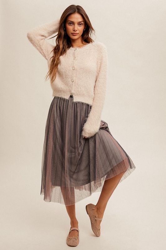 Layered Mesh Pleated Skirt~Slate Gray