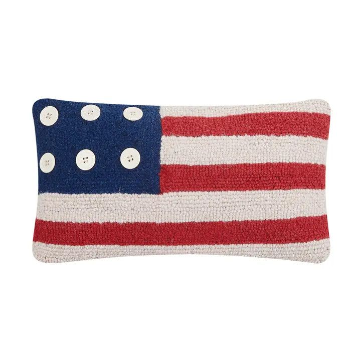 Patriotic Flag Hook Pillow Button Stars