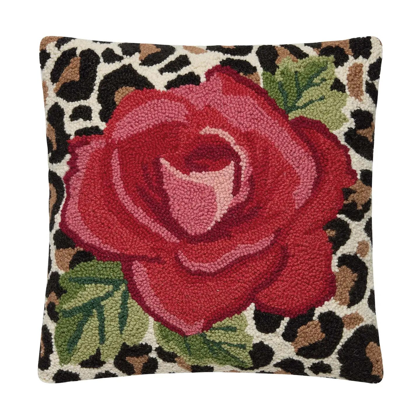 Leopard Rose Hook Pillow 16x16"