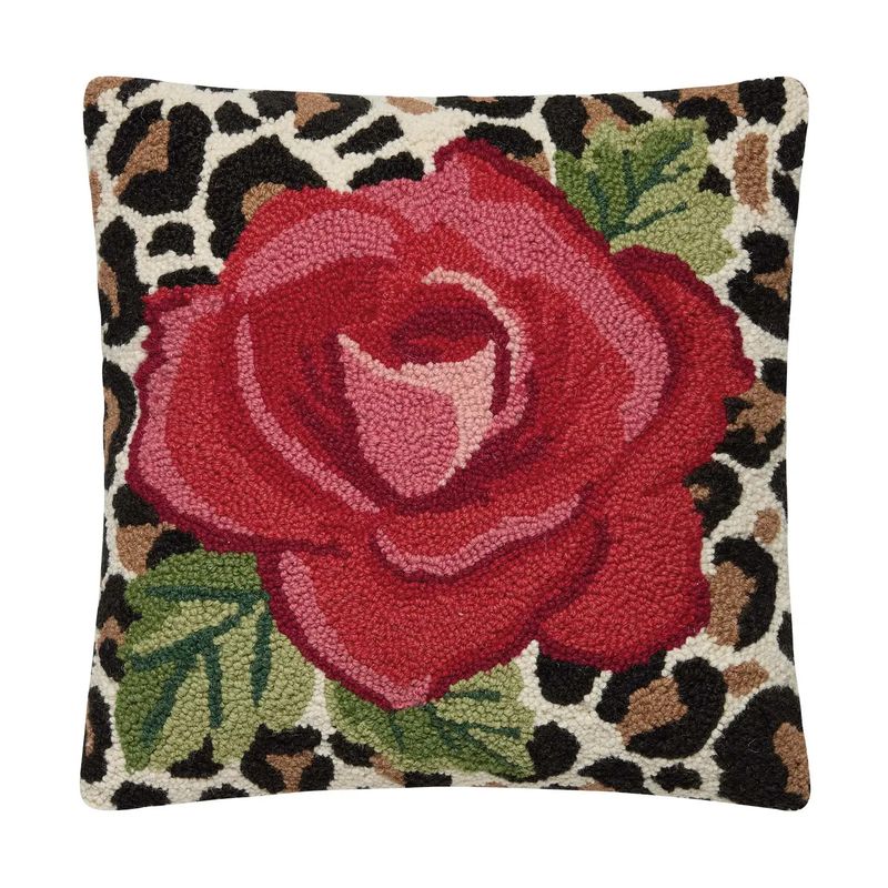 Leopard Rose Hook Pillow 16x16"