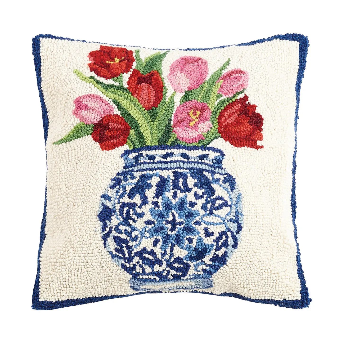 Chinoiserie Vase Tulips Hook Pillow 16x16"