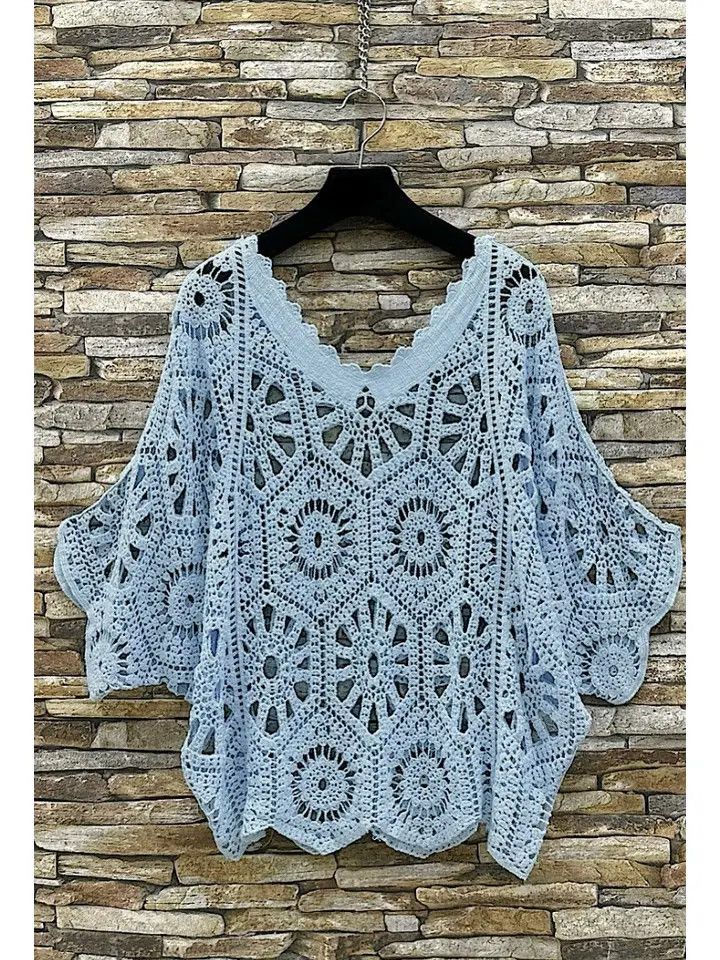 Light Blue Crochet Poncho Top