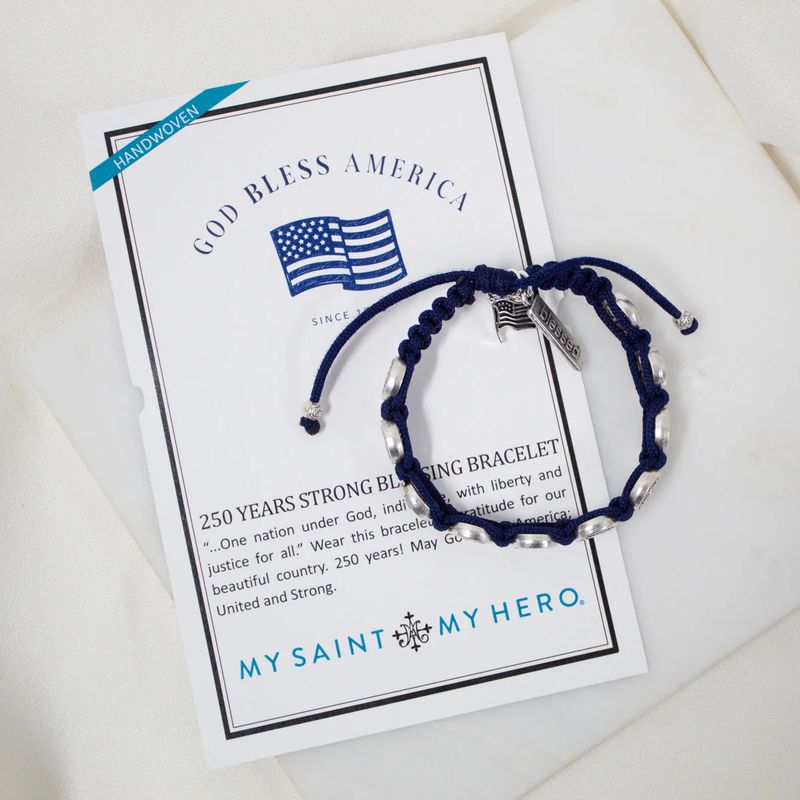 God Bless America Blessing Bracelet Silver/Navy