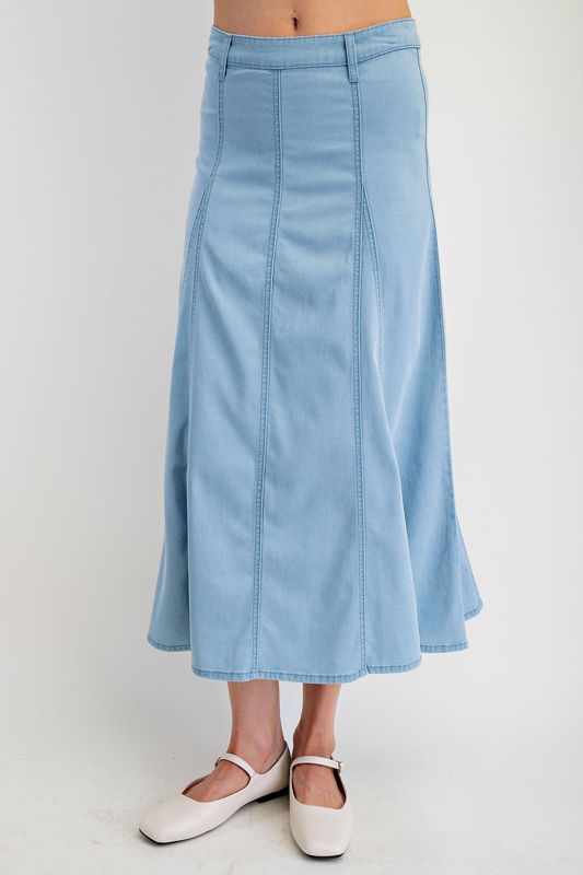 Line Washed Denim Maxi Skirt