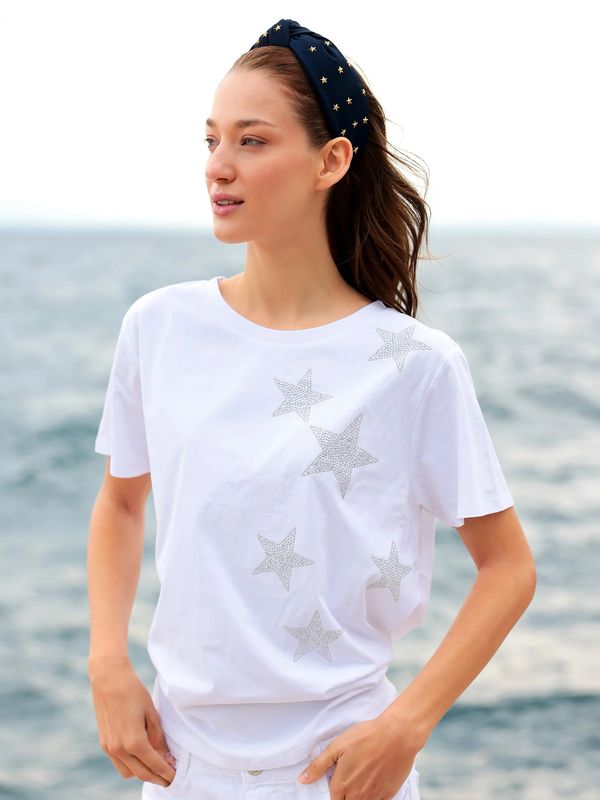 White Cotton Stars Relaxed Tee