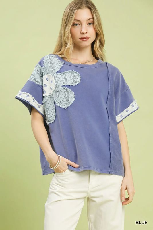 French Terry Flower Top Navy