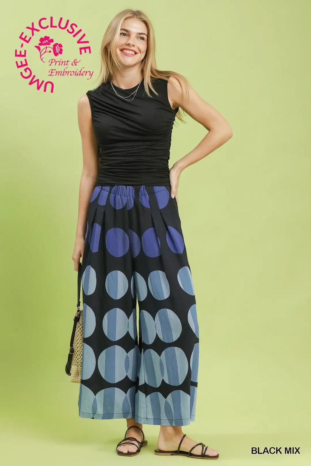 Oversized Dot Print Wide Leg Pants Black/Mix