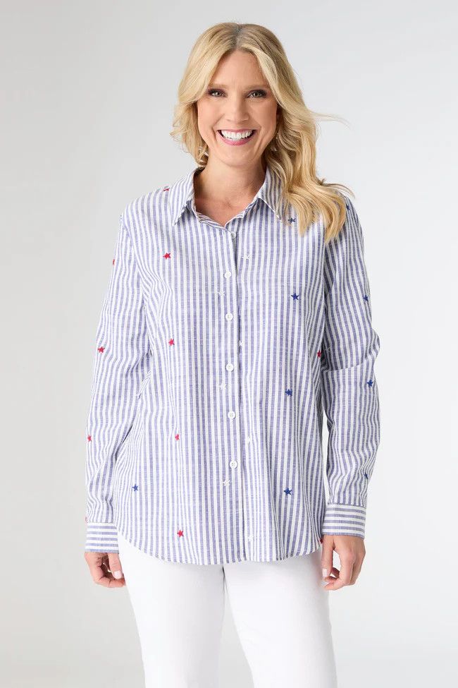 Patriotic Striped Blouse with Stars