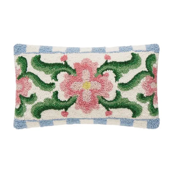 Vintage Floral Tile Hook Pillow 9x16"