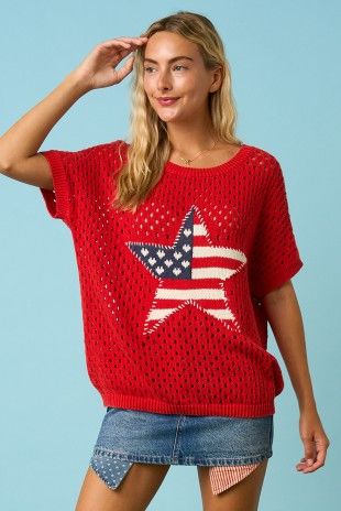 Red Crochet Top w/Patriotic Star