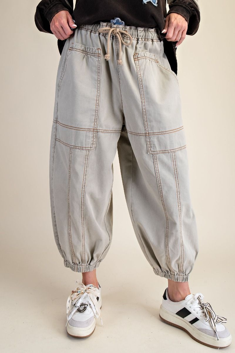 Stone Washed Twill Patch Pocket Pants Sage Grey